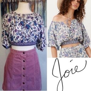 Joie Folk Song Peasant Blouse 100% Viscose, Mixed Print Floral, Medium